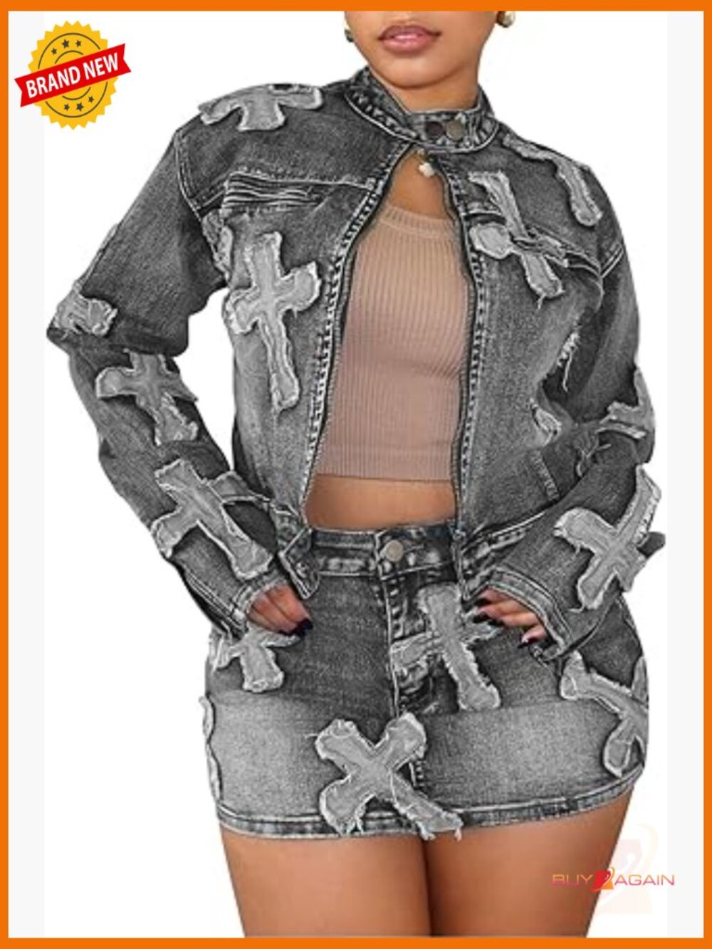 Y2K Long Sleeve Denim Jacket & Mini Skirt Set Two Piece Bodycon Outfit
